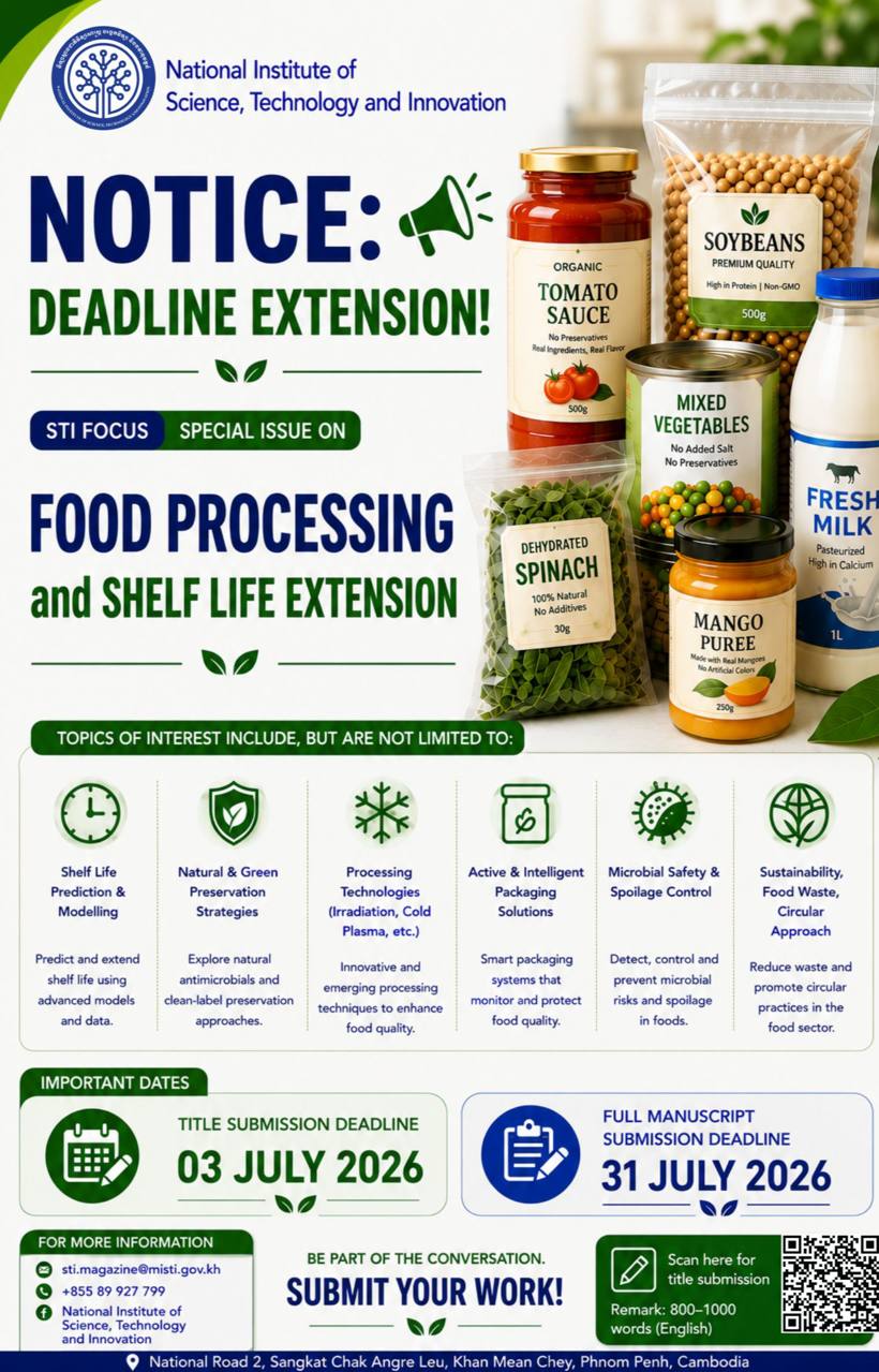 EXTENDED CALL FOR PAPERS | STI Focus Special Issue 2026 🍎🧪 Food Processing and Shelf Life Extension