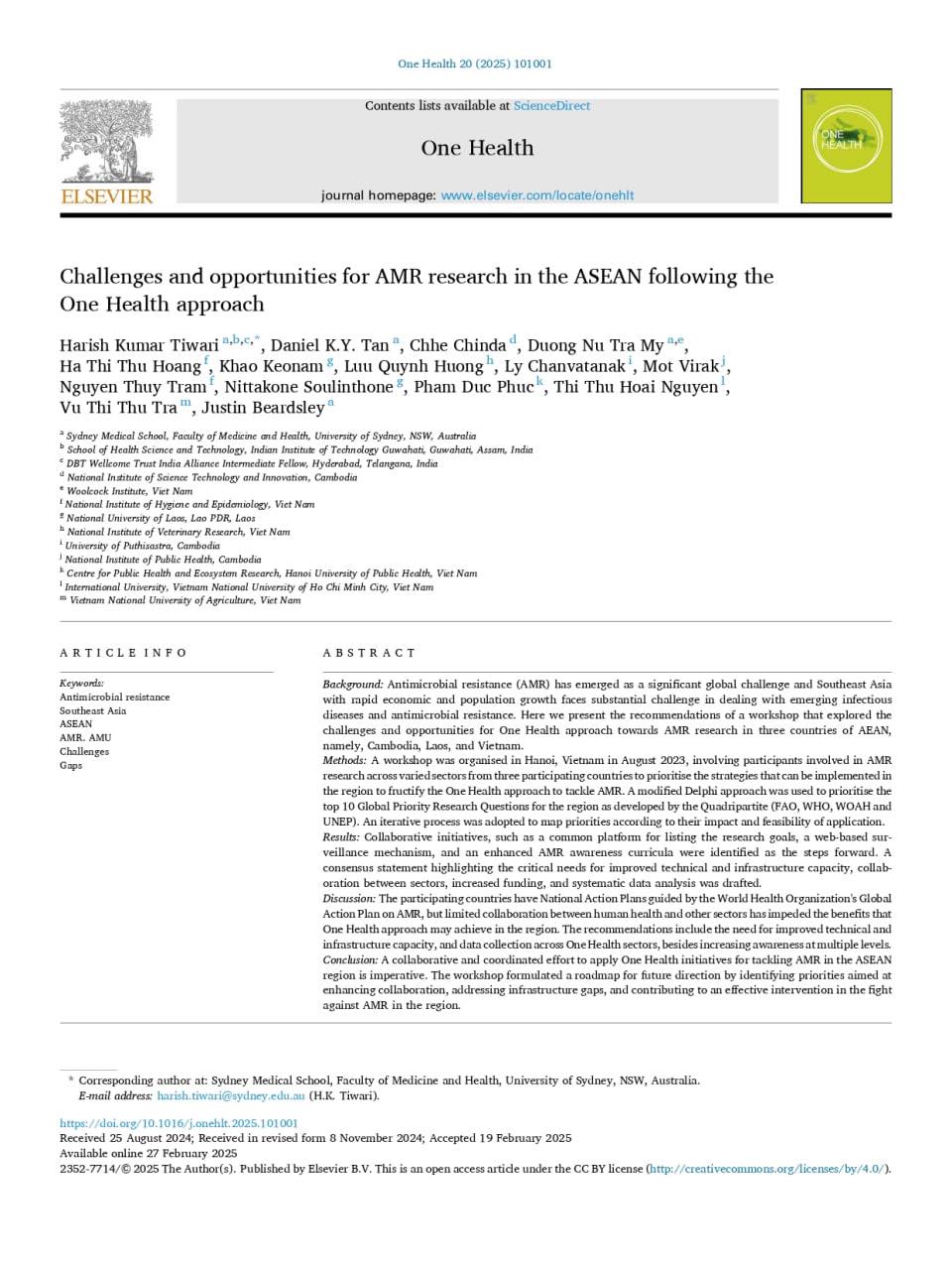 AMR Challenges and Opportunities in ASEAN: A One Health Perspective